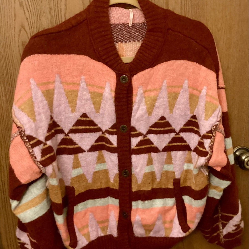 Free People Multicolor Geometric Cardigan
